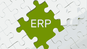 ERP in the green puzzle piece surrounded by white puzzle pieces.