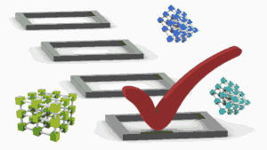 Checklist with 3D geometric shapes illustrating ERP software selection