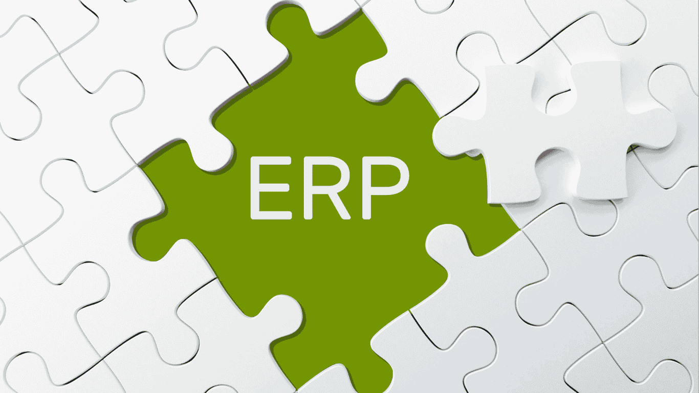 ERP in the green puzzle piece surrounded by white puzzle pieces.