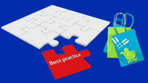 Puzzle piece labeled 'Best practice' with Colorful Shopping Bags depicting eCommerce